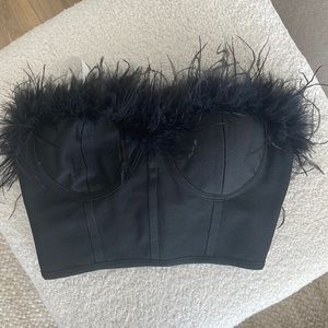 Revolve black fur crop top size small WORN ONCE
